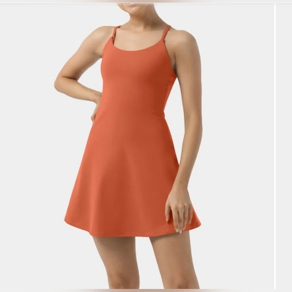 NWT Halara Backless Active Dress w Shorts Small Cloudful  $55 Orange/Red - Picture 4 of 13